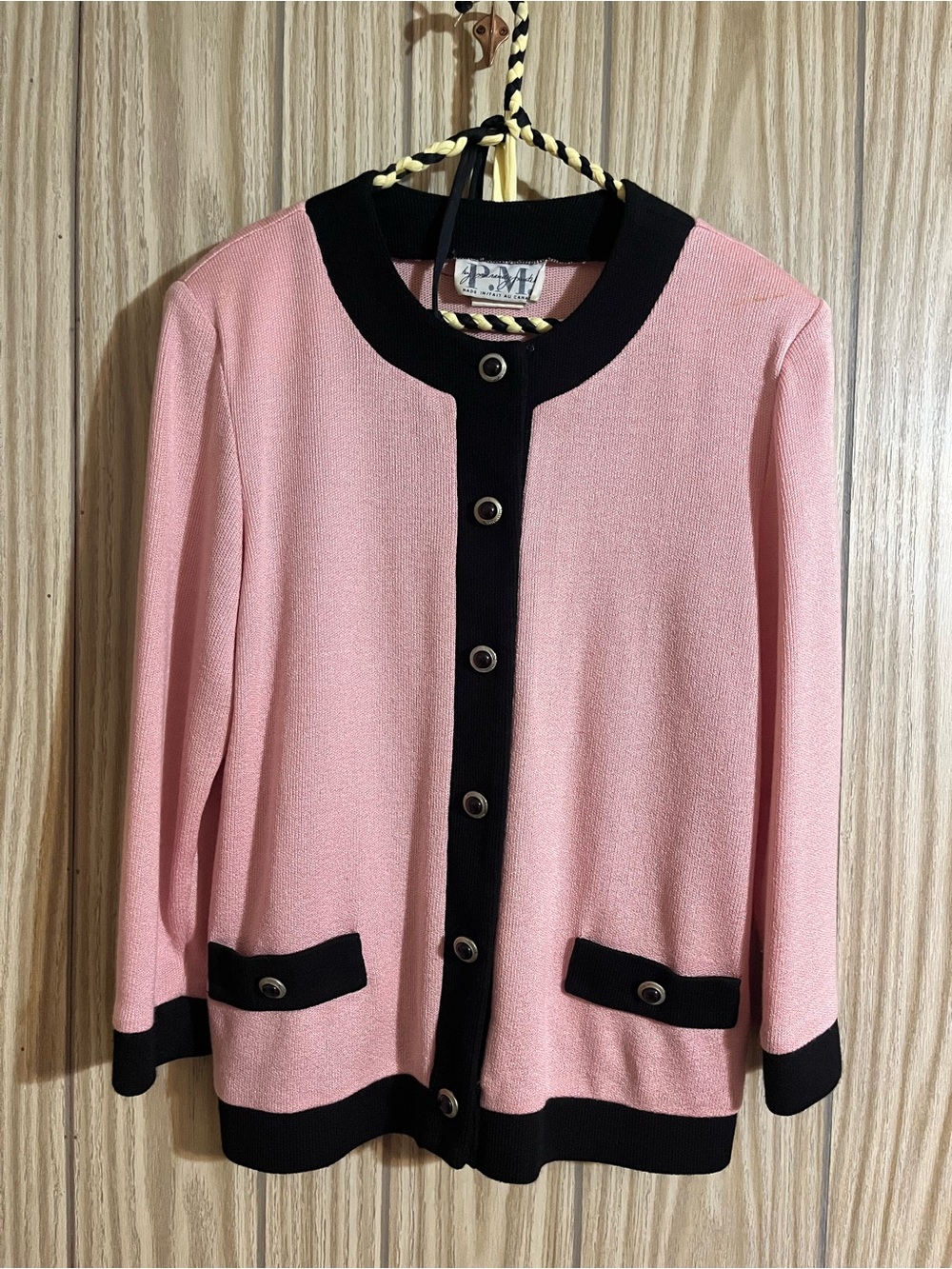Vintage P.M. par Randy Pantel Pink Contrast Knit Cardigan Blazer – XL/XXL